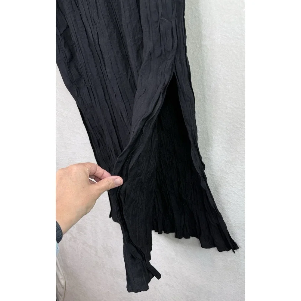 J Crew Women Midi Skirt Size XL Black Crinkled Drawstring Elastic Lined Vent NWT
